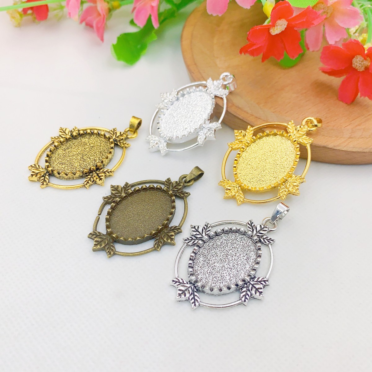 Bezels Set Pendant - Onefit Fit 18x25mm Oval Cabochons çerçeve